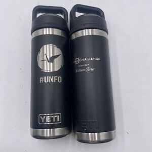 Lot Of 2 YETI Rambler Water Bottle Black 18oz Insulated Chug On Lid SEE PICS Eng